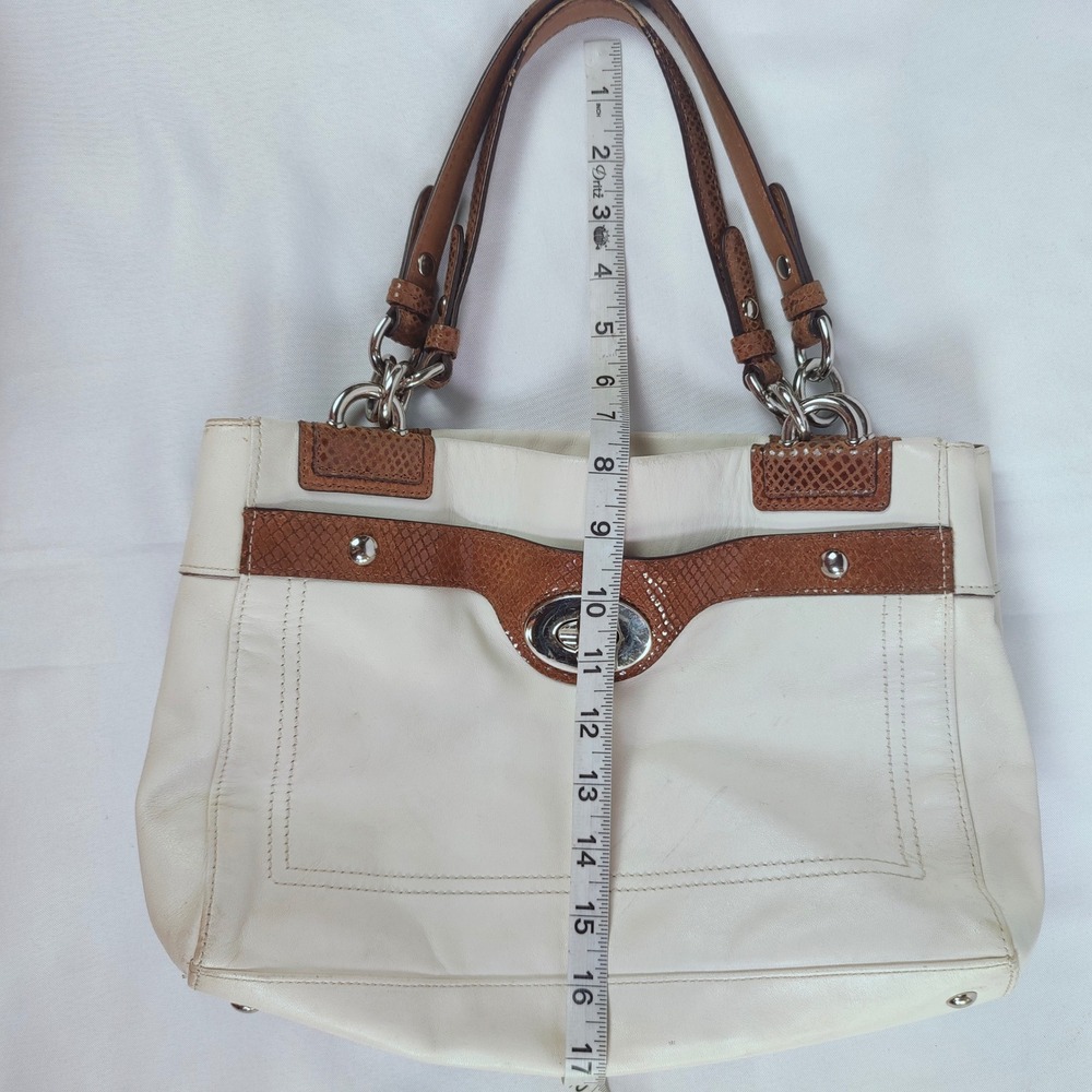 Coach Penelope Ivory Satchel Shoulder Bag Turnlock Tote Snakeskin Leather F16531 - Picture 13 of 14
